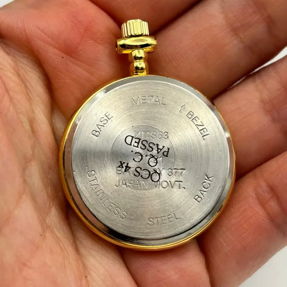 Santa Claus Dial Gold-tone Stainless Steel Pocket Watch Working New Battery